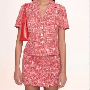 STAUD Red and White Tweed Buttoned Garment Skirt Size L